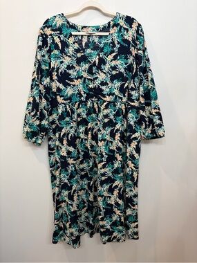 J. Jill Exotic Blooms Garden Midi Dress Size XL Floral 100% Cotton Woven Pockets